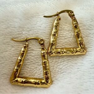 Bamboo Hoop Earrings 18k Gold, Waterproof jewelry, sweat proof, Hypoallergenic